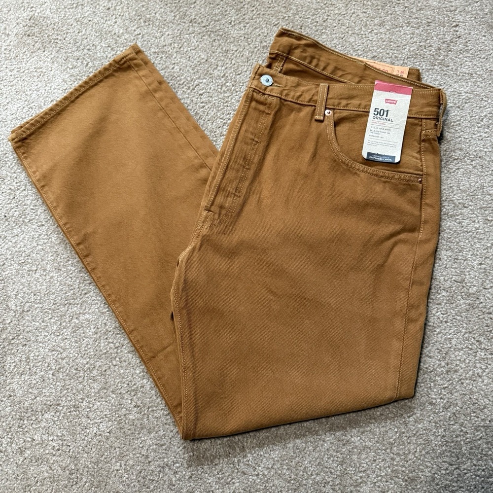 Levis 501 Jeans Mens Original Button Fly Mustard Brown Denim 38x30 005013549